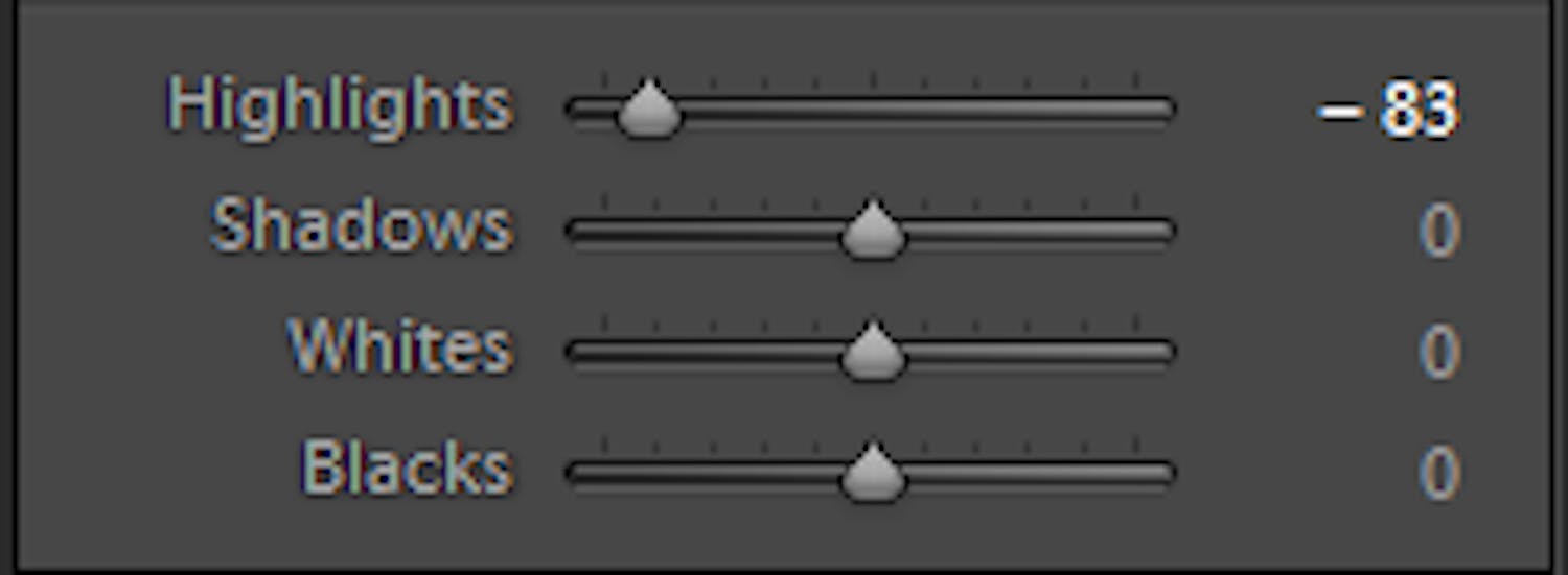 Highlights og shadows i Adobe Lightroom